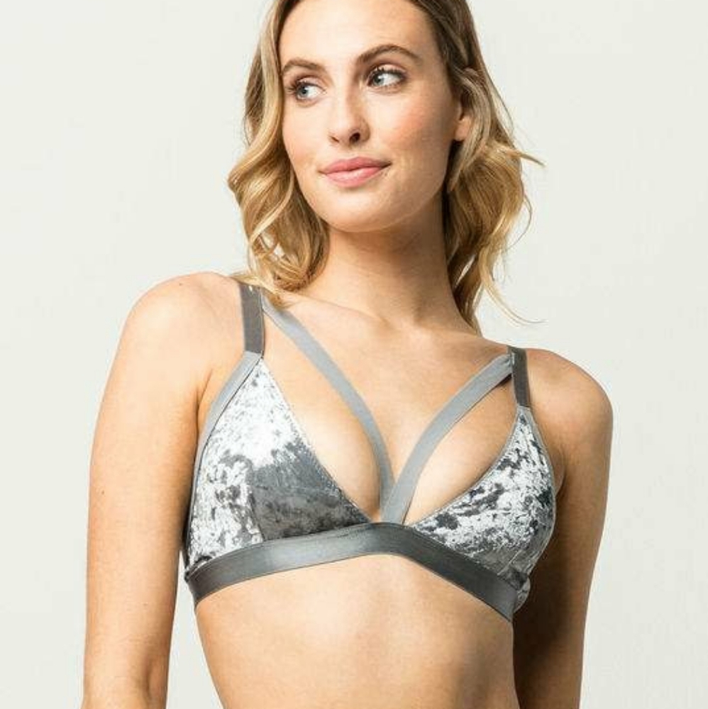 Grey Strappy Velvet Bralette